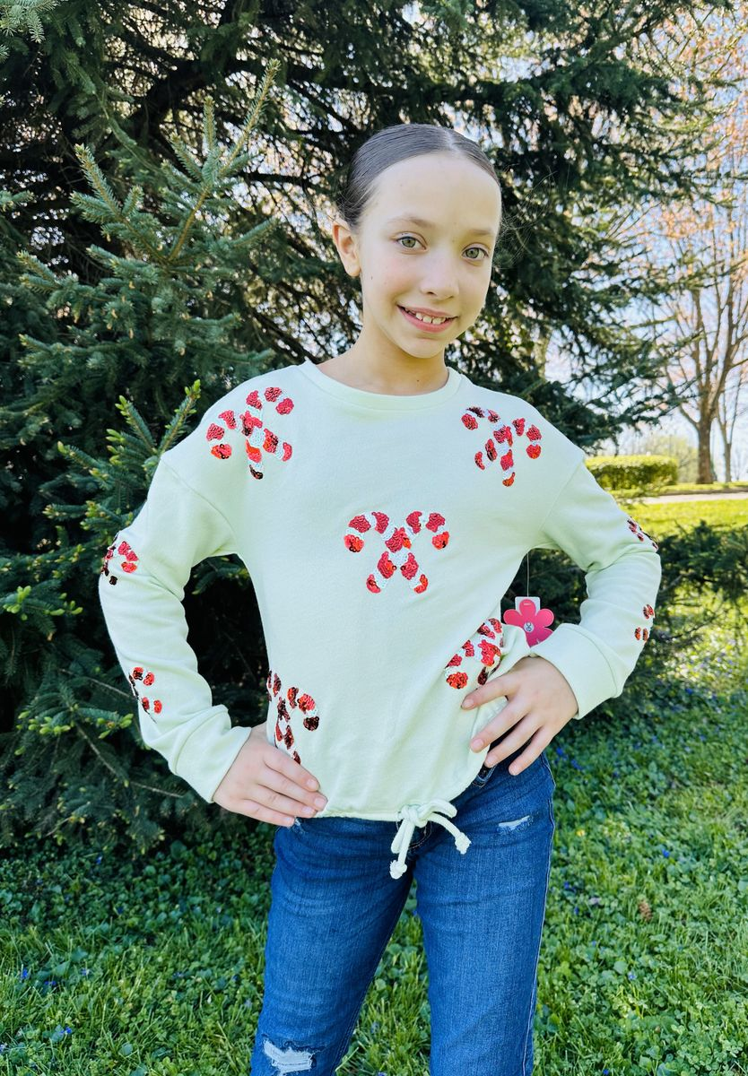 Sequins candy cane long sleeve graphic sweatshirt