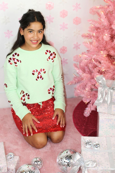 Sequins candy cane long sleeve graphic sweatshirt