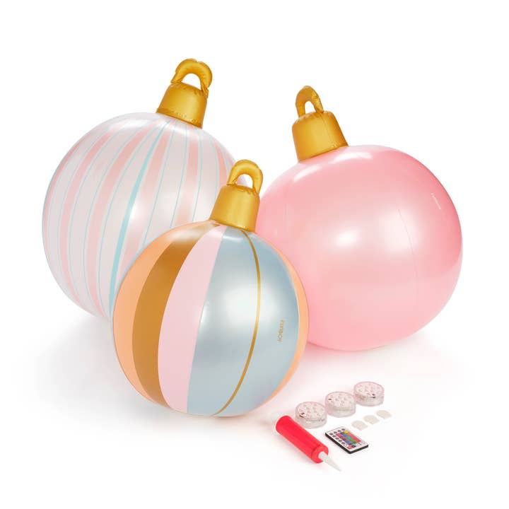 Pink Light Up Christmas Ornament Holiday Balls - 3 Pack