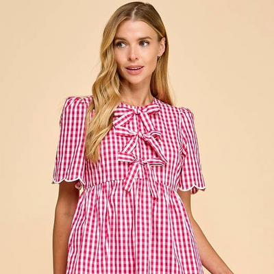 Fuchsia Gingham Bow Front Dress