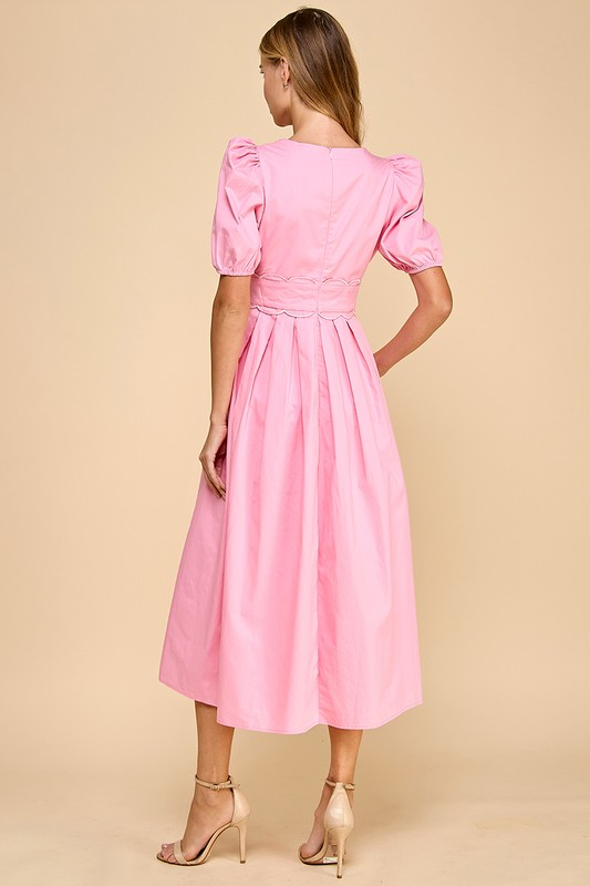 Scalloped Pink Midi Dress