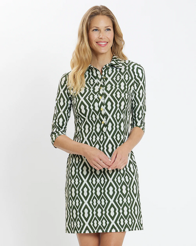 Susanna Dress Jude Cloth -  Moroccan Trellis Loden Cream