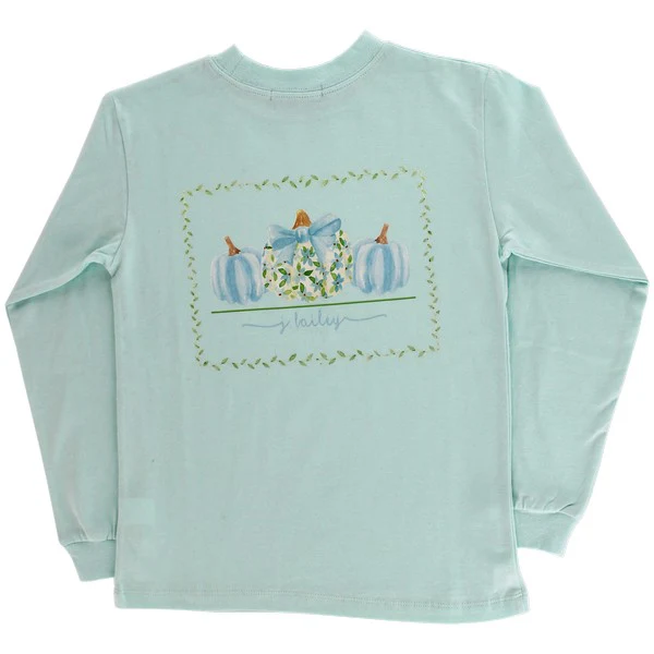 Girls Long Sleeve Logo Tee- Blue Pumpkins on Seaglass