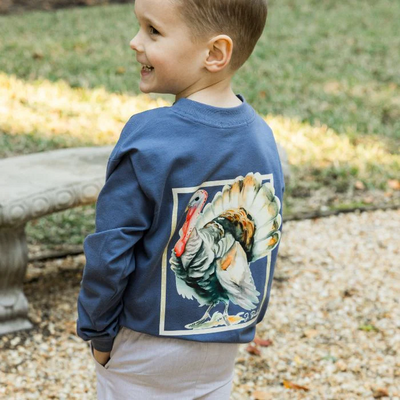 Boys Long Sleeve Logo Tee- Turkey on Denim