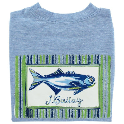 J. Bailey Logo Tee - Fish on Heather Blue