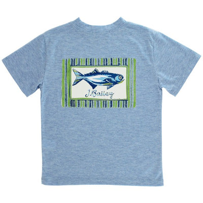 J. Bailey Logo Tee - Fish on Heather Blue