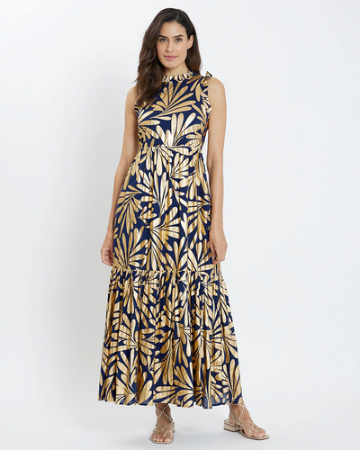 Constance Dress Cotton Voile - Ornamental Leaf Navy Gold