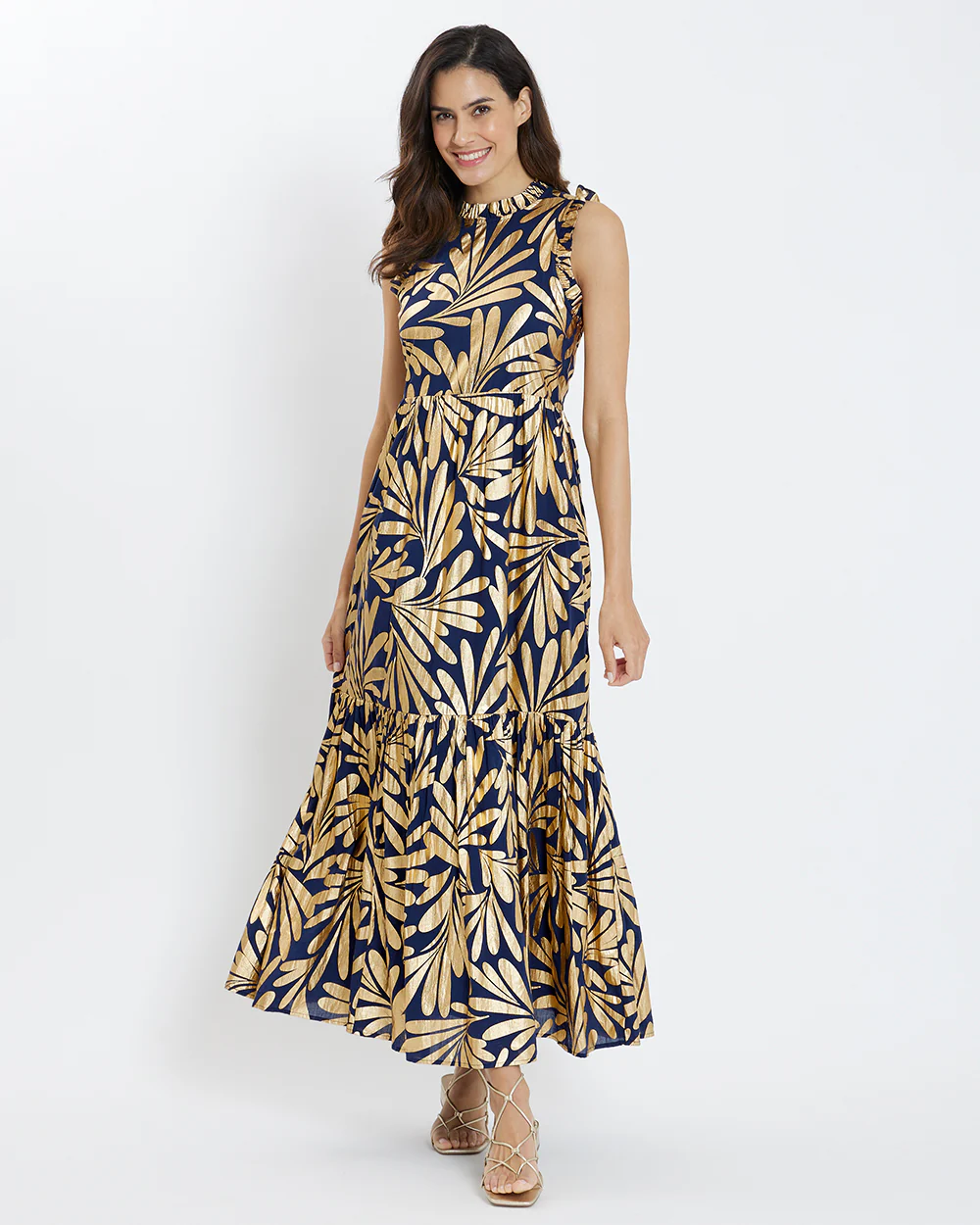 Constance Dress Cotton Voile - Ornamental Leaf Navy Gold