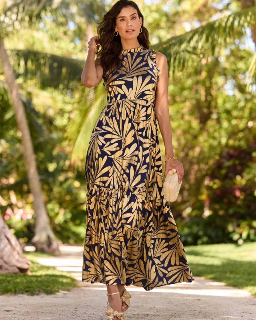 Constance Dress Cotton Voile - Ornamental Leaf Navy Gold