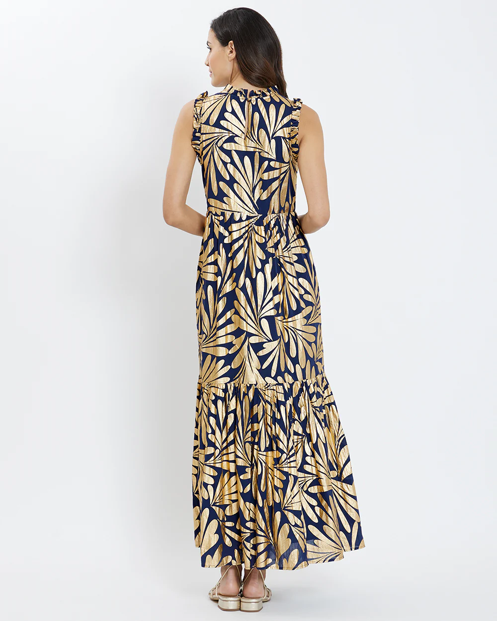 Constance Dress Cotton Voile - Ornamental Leaf Navy Gold