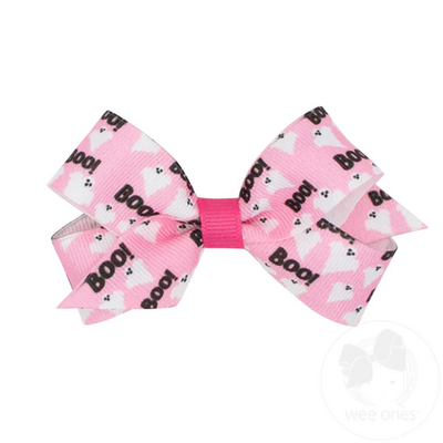 Halloween-themed Pink Boo Ghost Printed Grosgrain Hair Bow