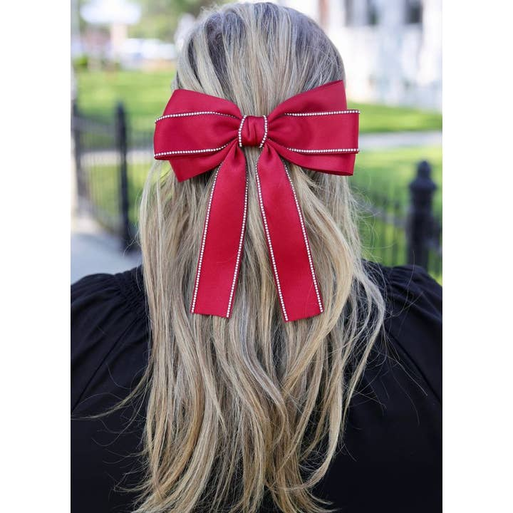 Winifred Cz Lined Hair Bow Burgandy