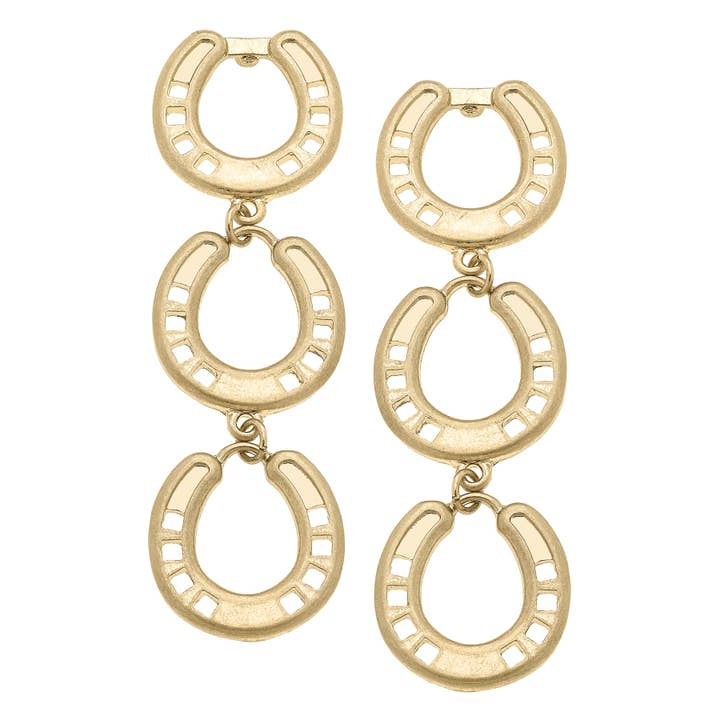 Clyde Linked Horseshoe Earrings in Shiny Gold