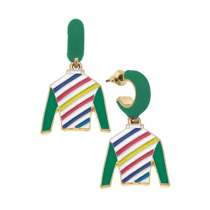 Mabel Jockey Silk Huggie Drop Earrings in Green