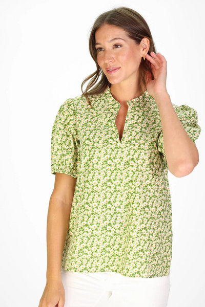 Brooke Top in Green Daisies