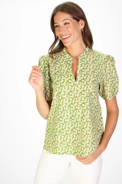 Brooke Top in Green Daisies