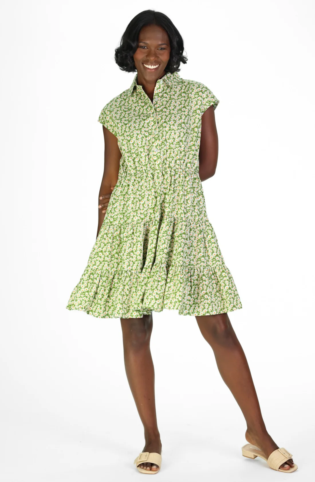 Valencia Dress in Green Daisies