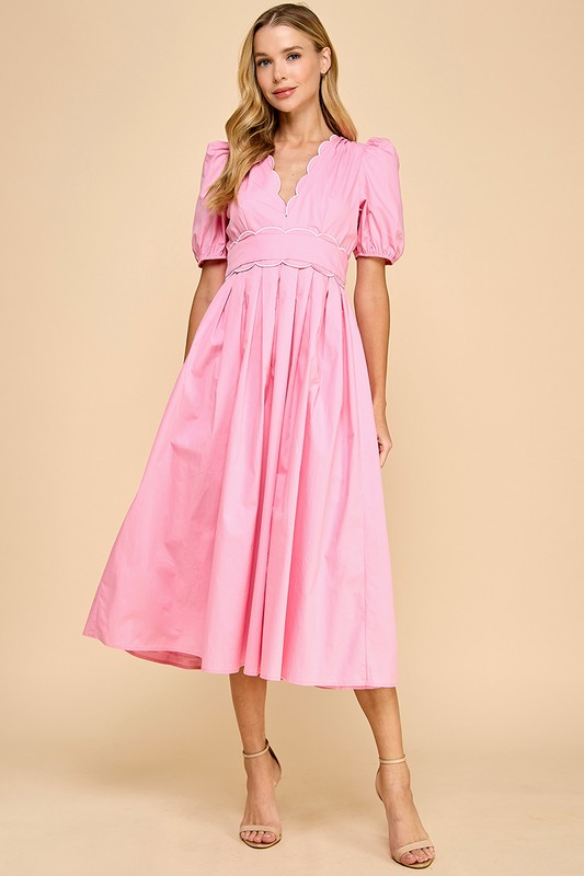 Scalloped Pink Midi Dress