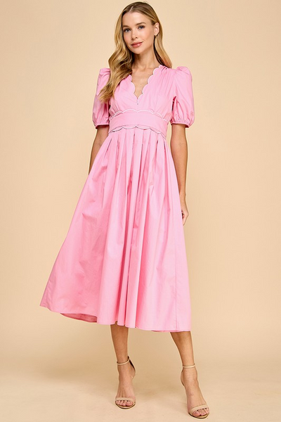 Scalloped Pink Midi Dress