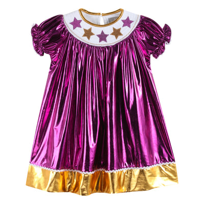 Purple and Gold Star Bishop Dress