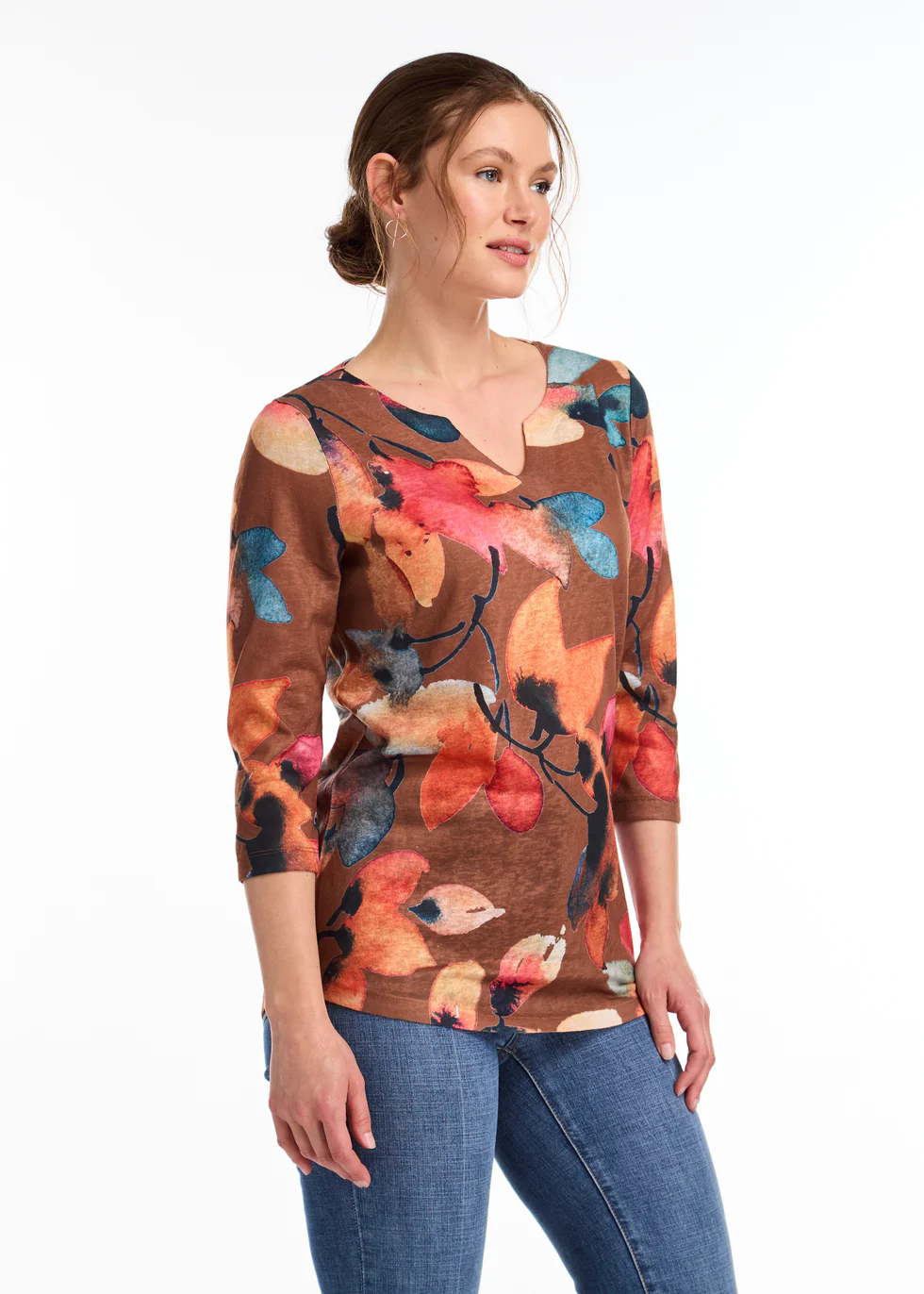 3/4 Sleeve Notch Neck Top