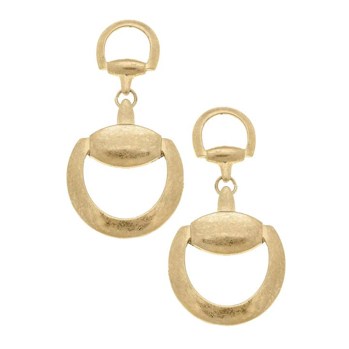 Elise Horsebit Drop Earrings in Shiny Gold