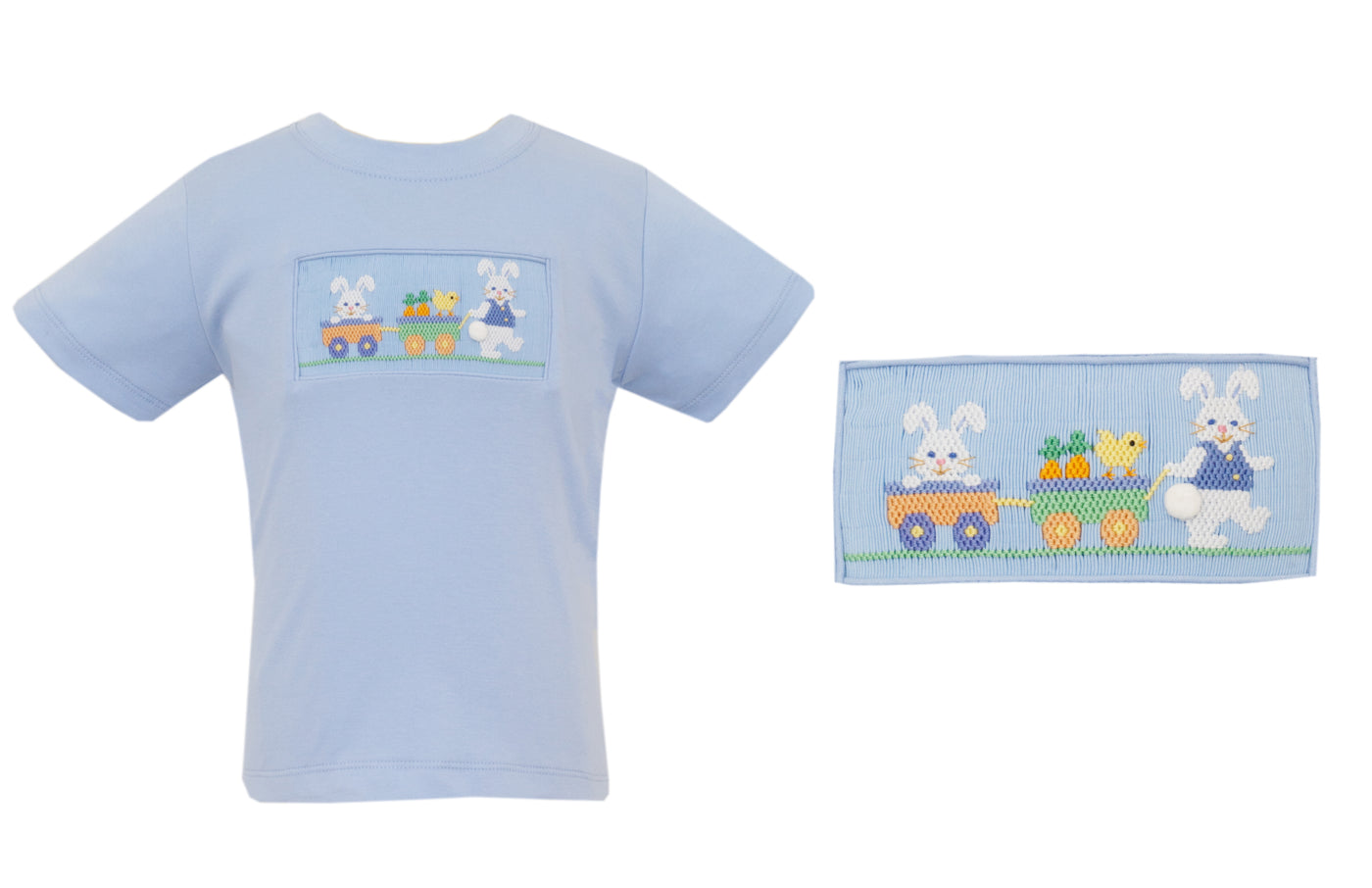 Blue Bunny Wagon Smocked Tee