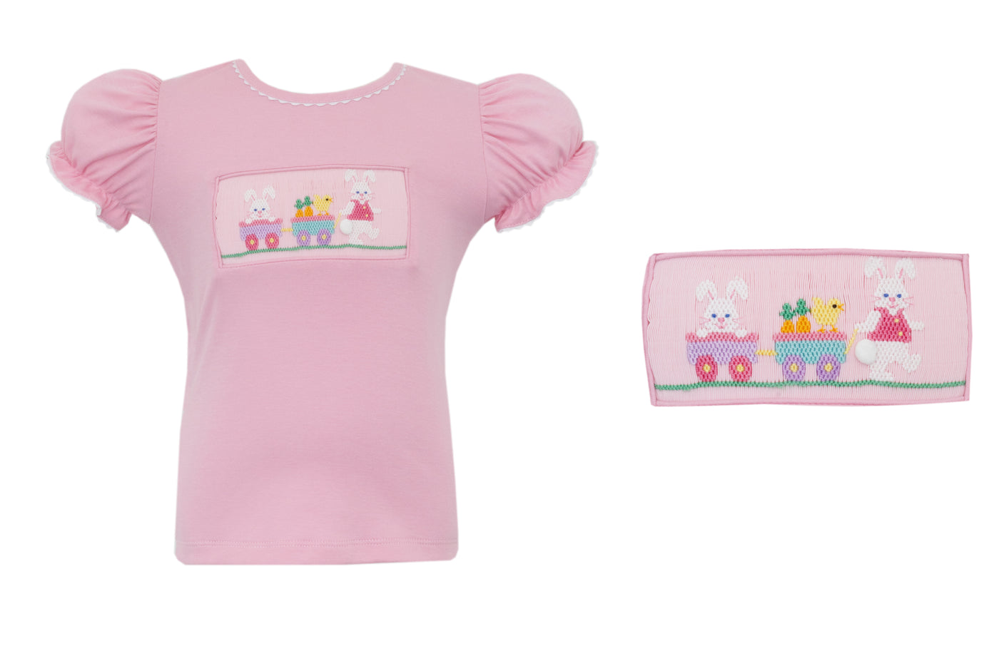 Pink Bunny Wagon Smocked Tee