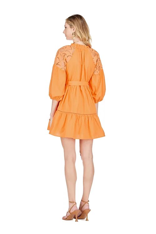 Lace Block Tier Dress - Orange