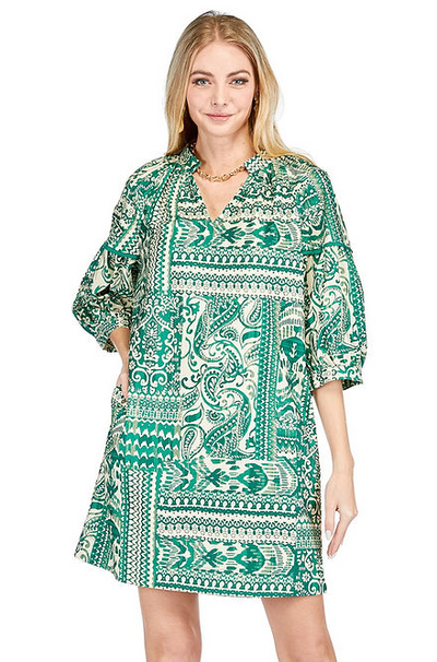 Green Ethnic Shift Dress