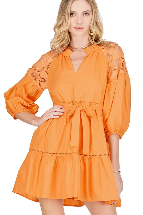 Lace Block Tier Dress - Orange