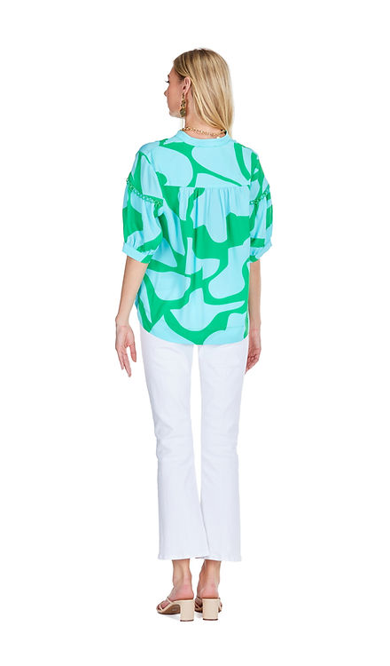 Loop Trim Placket Top - Aqua Arial