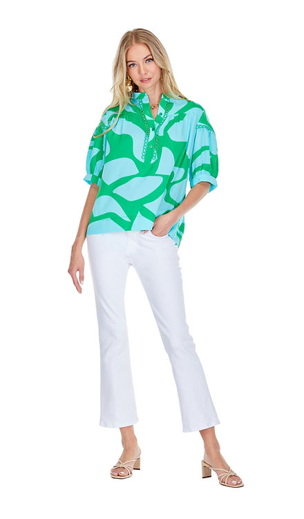 Loop Trim Placket Top - Aqua Arial