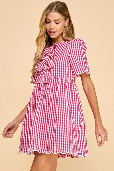 Fuchsia Gingham Bow Front Dress