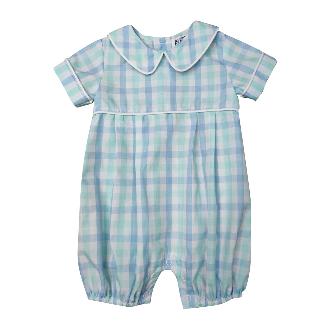 BLUE PLAID BOY'S BUBBLE ROMPER