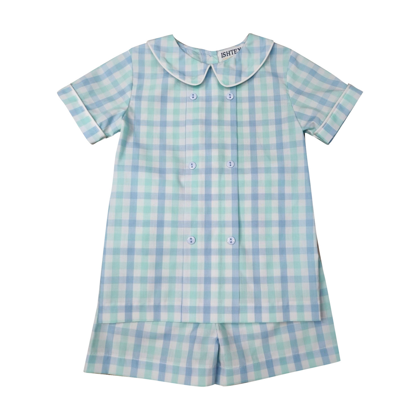 BLUE PLAID BOY'S SHORTS SET