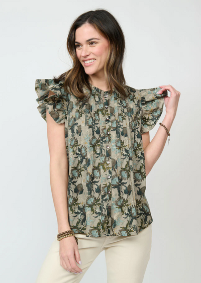 Tucked & Ruffles Top - Seaglass