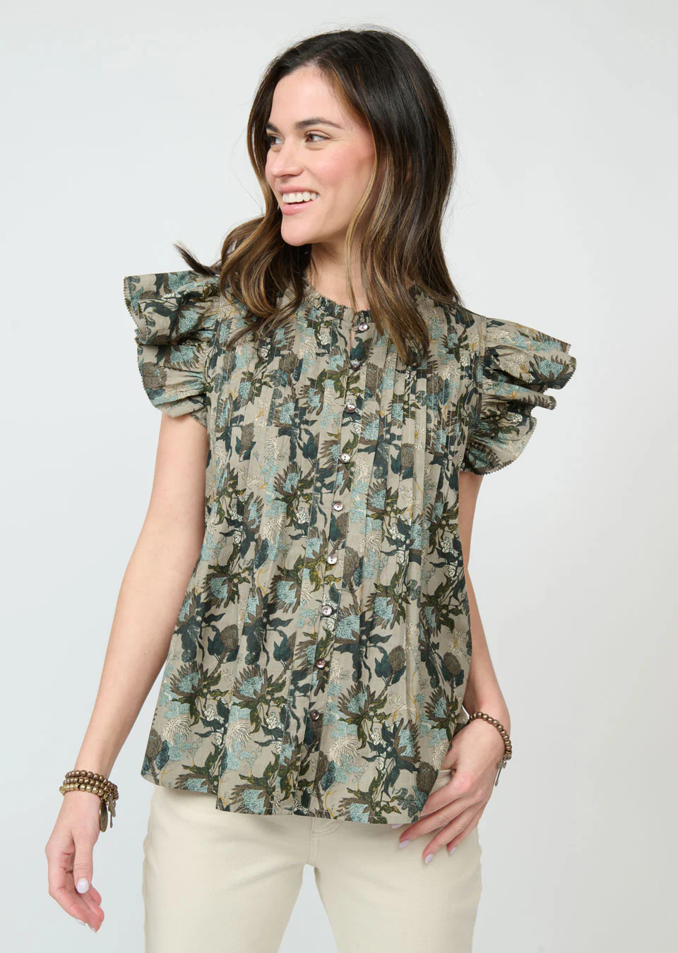 Tucked & Ruffles Top - Seaglass