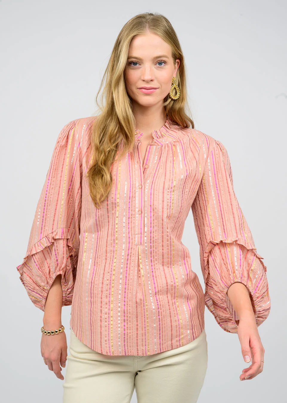 Metallic Stripe Top - Rose