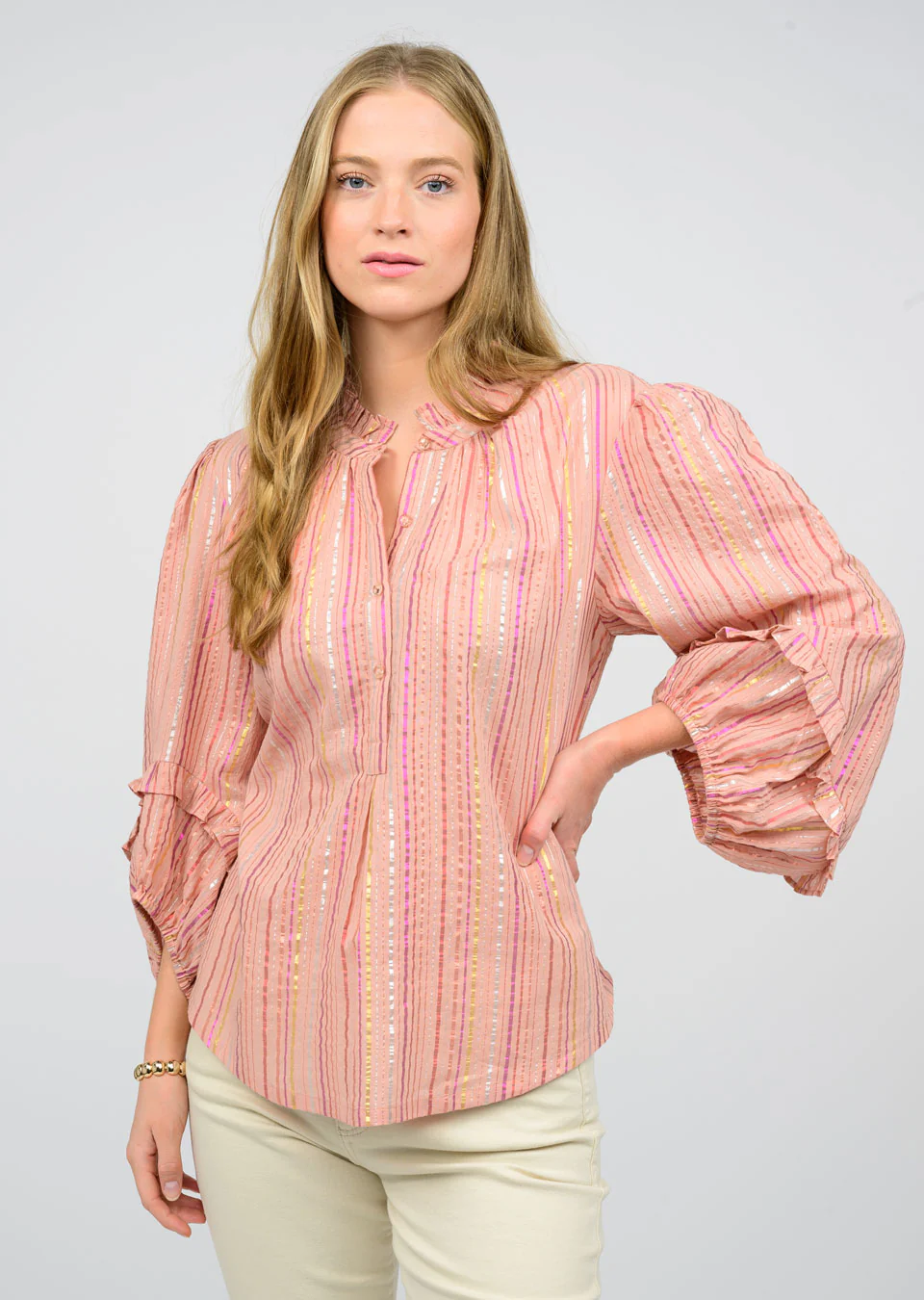 Metallic Stripe Top - Rose