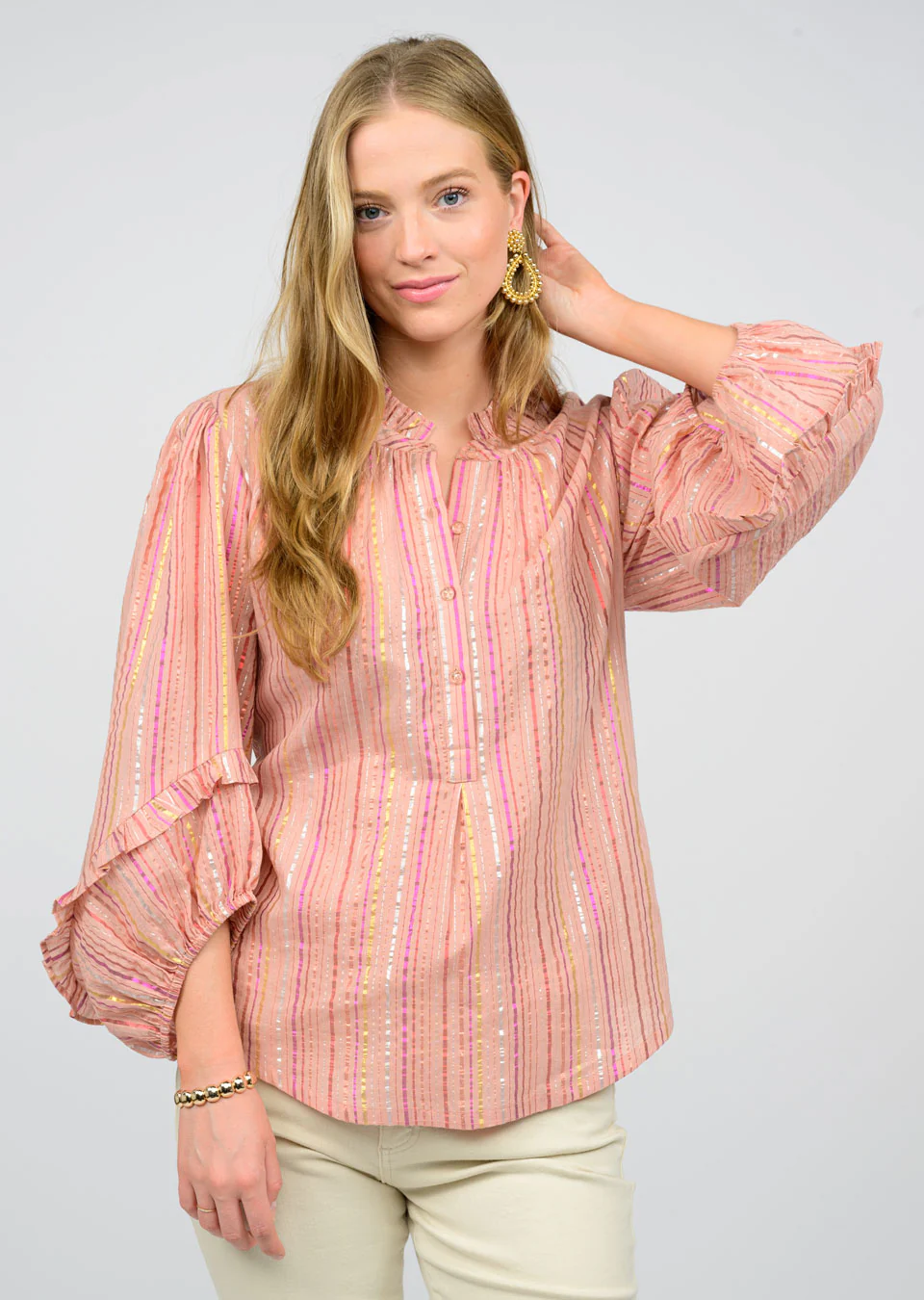 Metallic Stripe Top - Rose