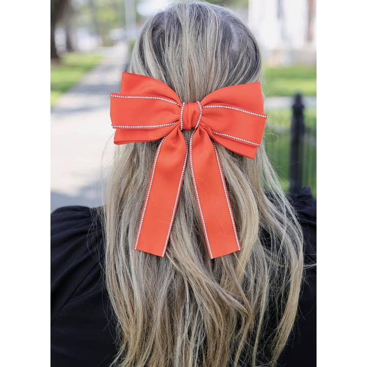 Winifred Cz Lined Hair Bow Orange