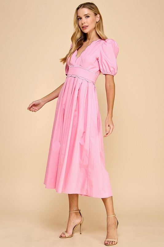 Scalloped Pink Midi Dress