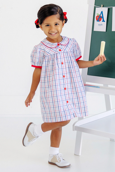 Tabitha's Teacher's Pet Dress - Whitehall Windowpane With Richmond Red