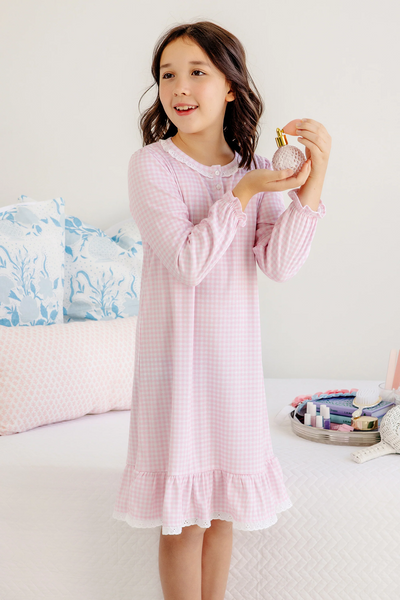 Marnie Morning Gown Palm Beach Pink Gingham with Worth Avenue White Eyele