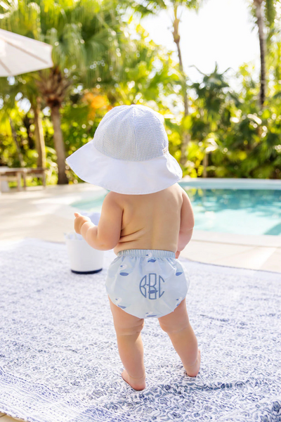 Sawyer Sun Hat Breakers Blue Seersucker with Worth Avenue White