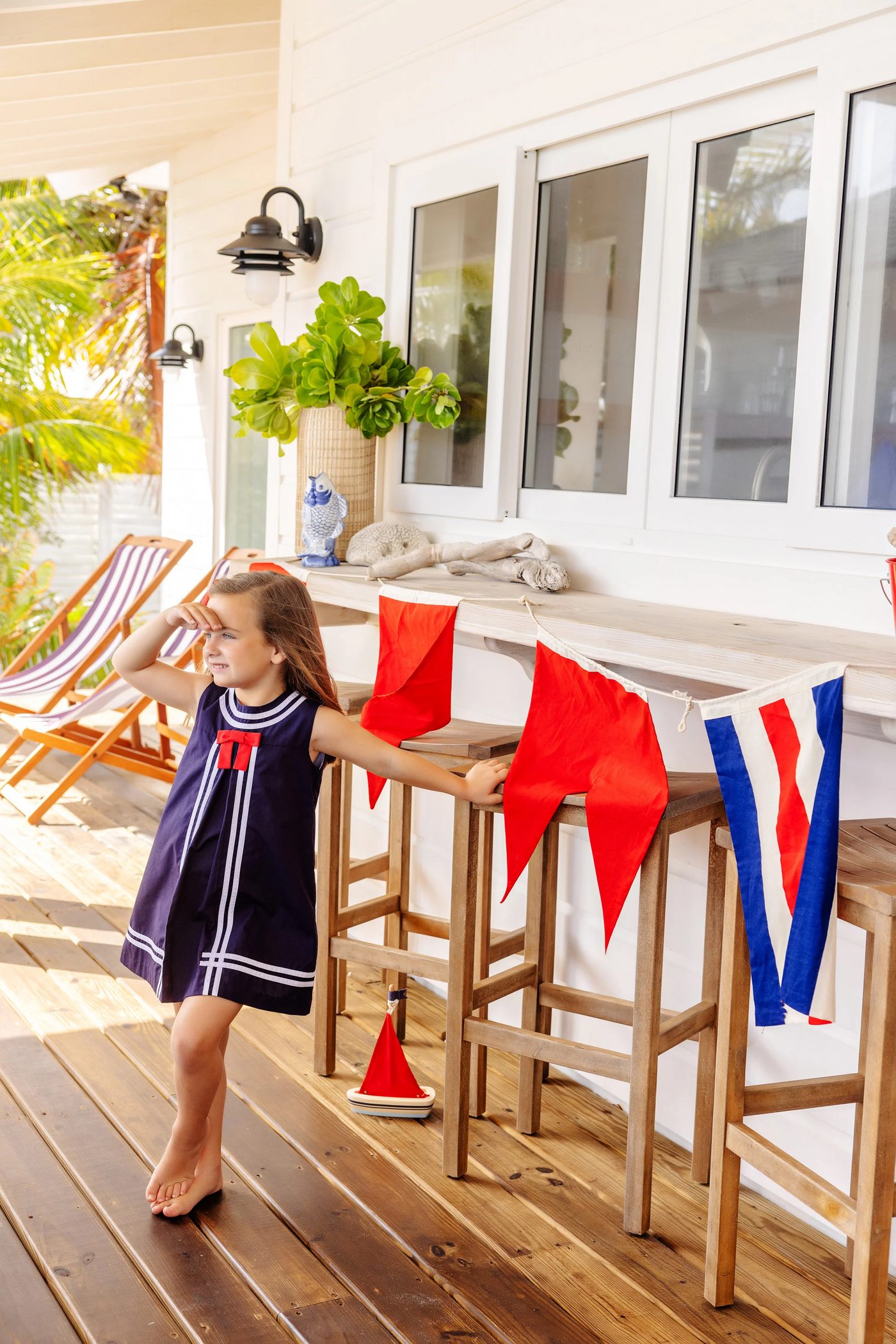 Madge Main Sail Dress Nantucket Navy with Worth Avenue White & Richmond Red