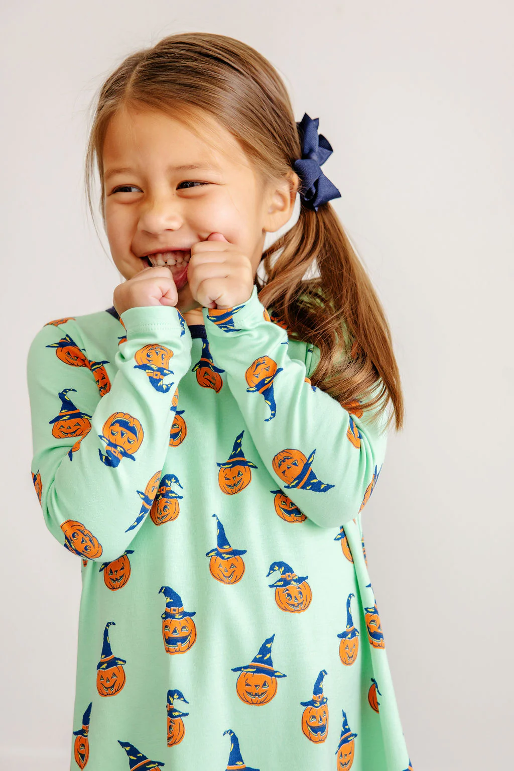 Long Sleeve Polly Play Dress Olde Jolly Jack O' Lantern with Nantucket Navy