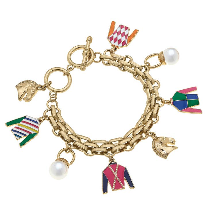 Triple Crown Jockey Silk Enamel Charm Bracelet in Multi