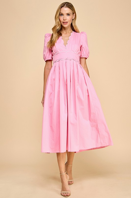 Scalloped Pink Midi Dress